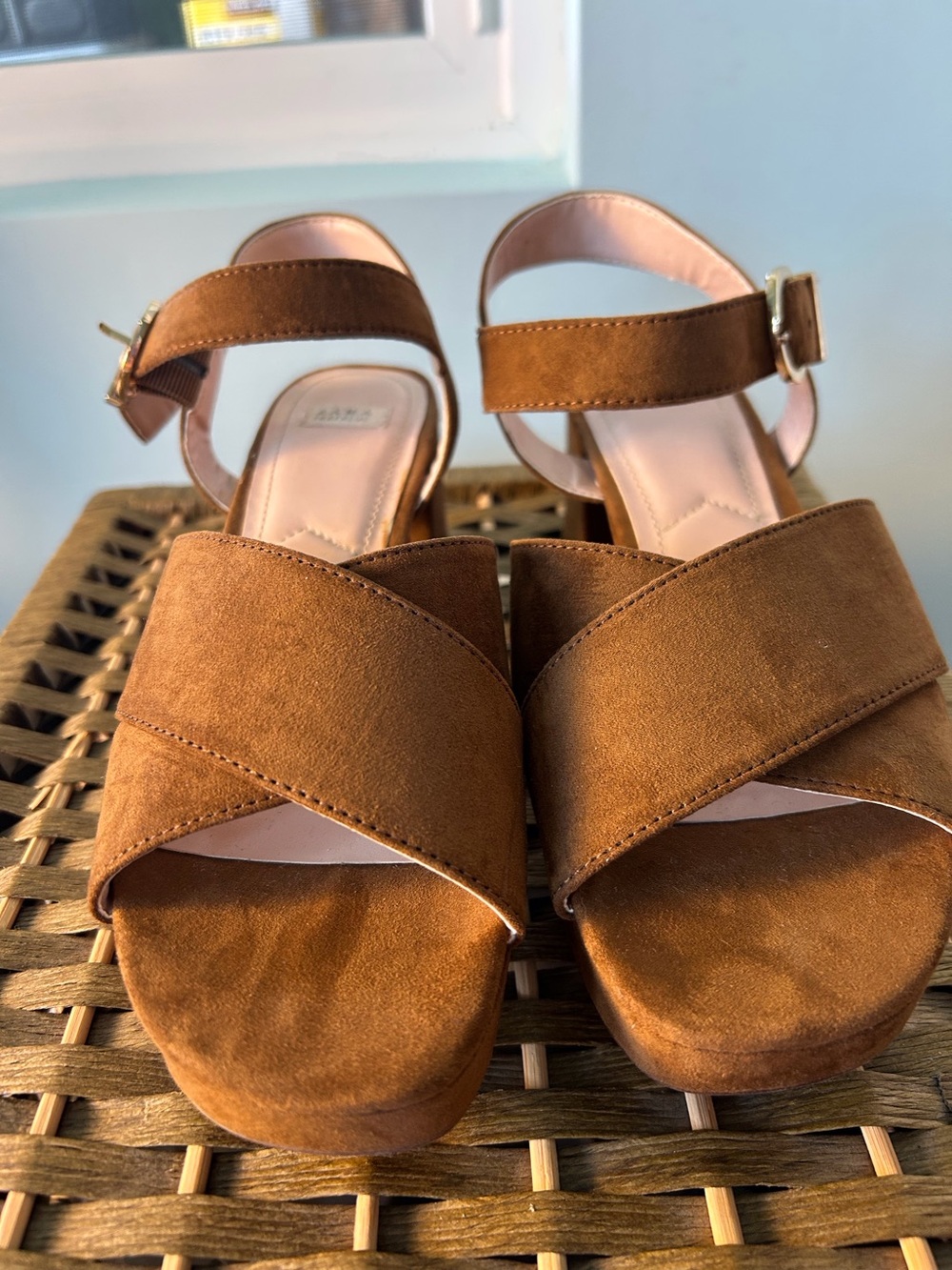 Zara Trafaluc Shoes Size 7.5 Brown Suede Platform Block Heel Crisscross Straps